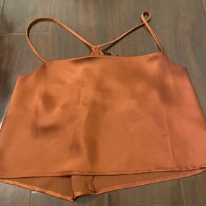 Brown satin crop top